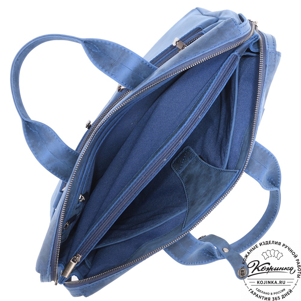 Кожаная деловая сумка "Марк" (синий крейзи)